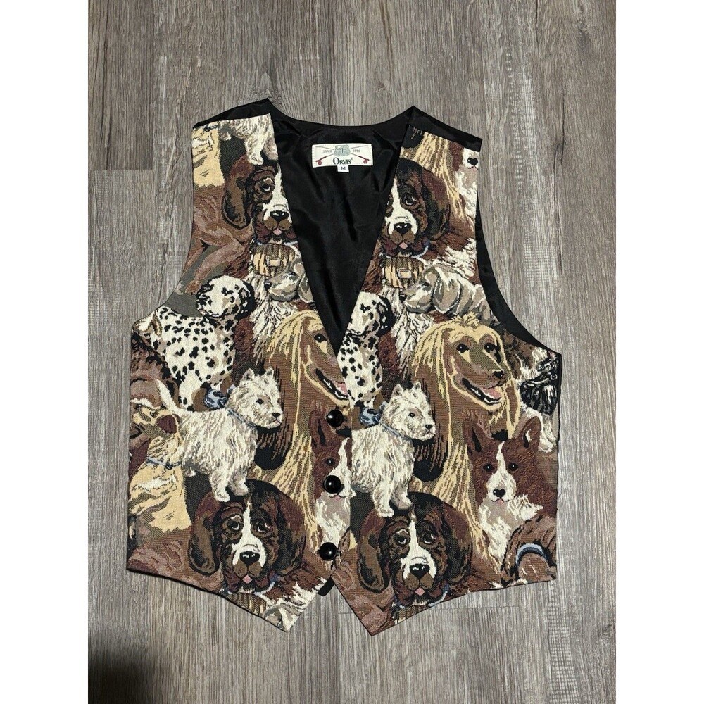 Orvis Women’s Vintage 90s Vest Jacquard Dogs Tapestry Size M Dalmatian Hound